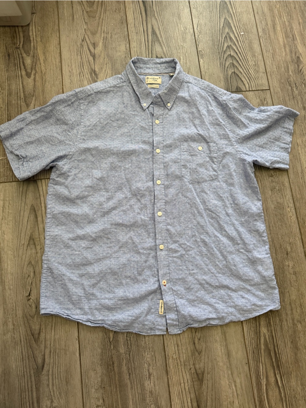 Weatherproof Vintage Linen Shirt XXL Blue Short Sleeve Button Down Casual